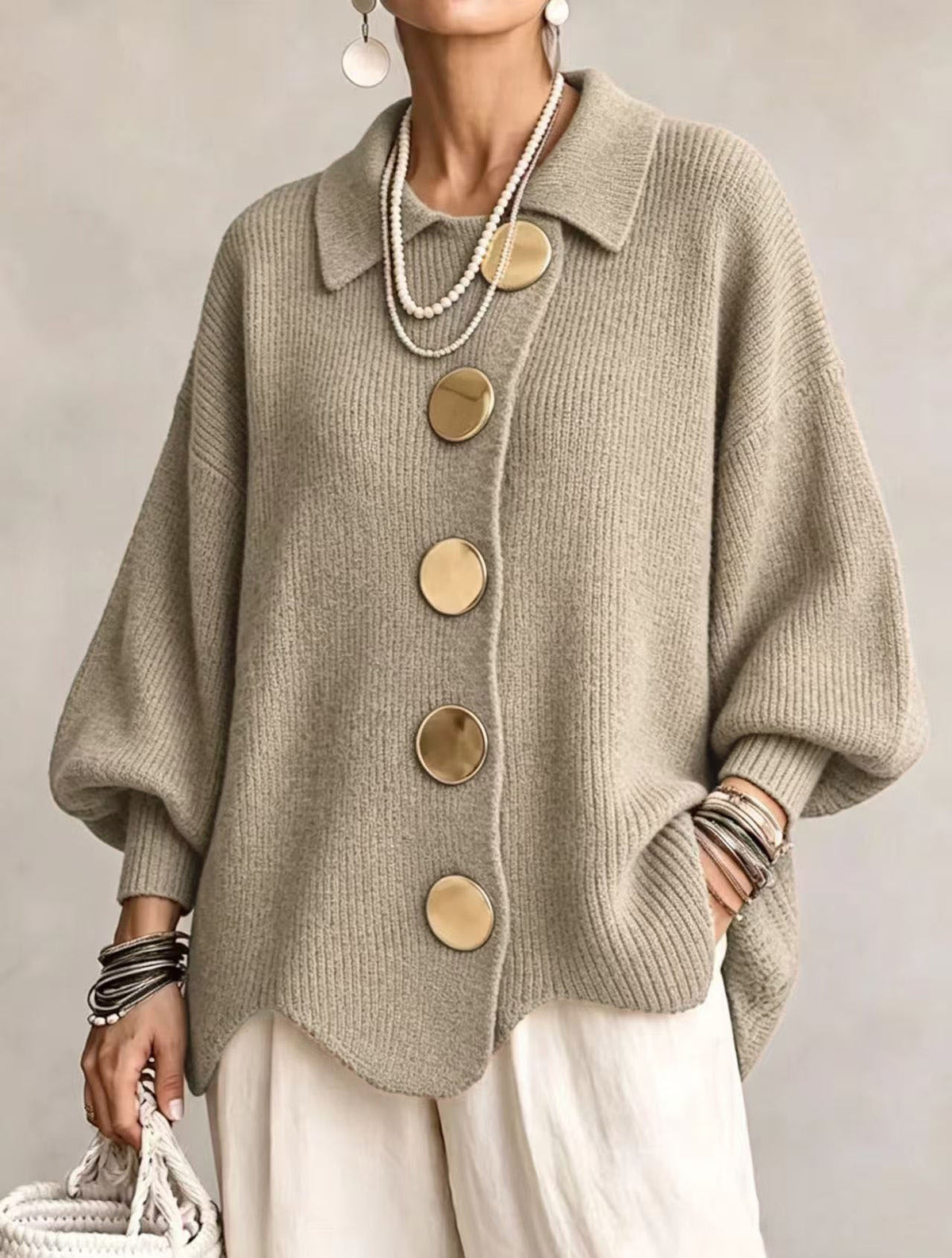 Oversized Gebreid Vest Dames – Cardigan Met Grote Knopen