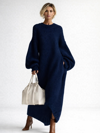 Oversized Dames Gebreide Maxi Jurk Met Ronde Hals