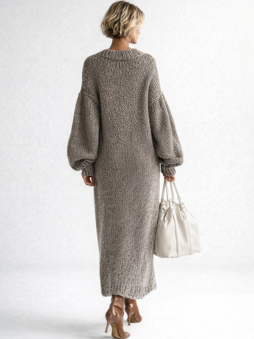 Oversized Dames Gebreide Maxi Jurk Met Ronde Hals