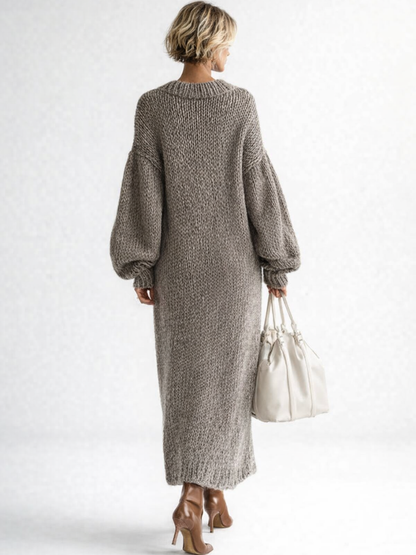 Oversized Dames Gebreide Maxi Jurk Met Ronde Hals