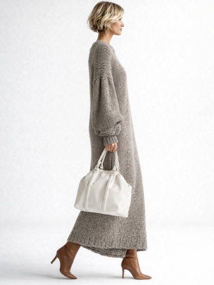 Oversized Dames Gebreide Maxi Jurk Met Ronde Hals