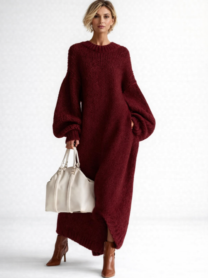Oversized Dames Gebreide Maxi Jurk Met Ronde Hals