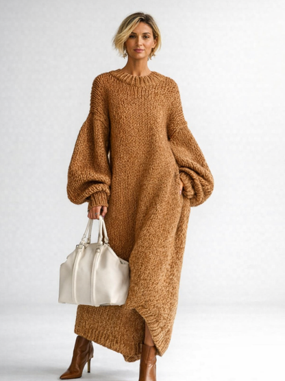 Oversized Dames Gebreide Maxi Jurk Met Ronde Hals