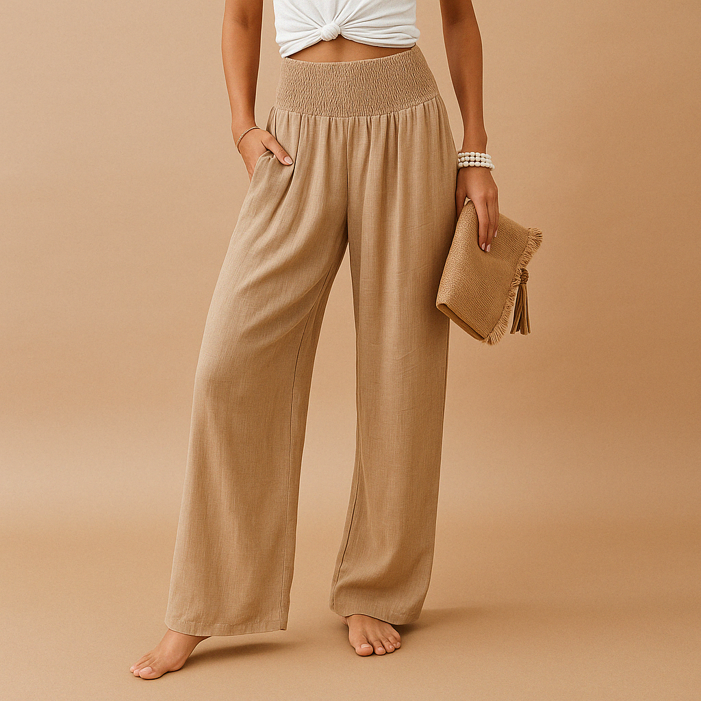 Wijde Broek Voor Dames Met Hoge Elastische Taille En Zakken