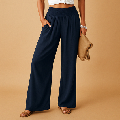 Wijde Broek Voor Dames Met Hoge Elastische Taille En Zakken