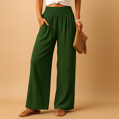 Wijde Broek Voor Dames Met Hoge Elastische Taille En Zakken