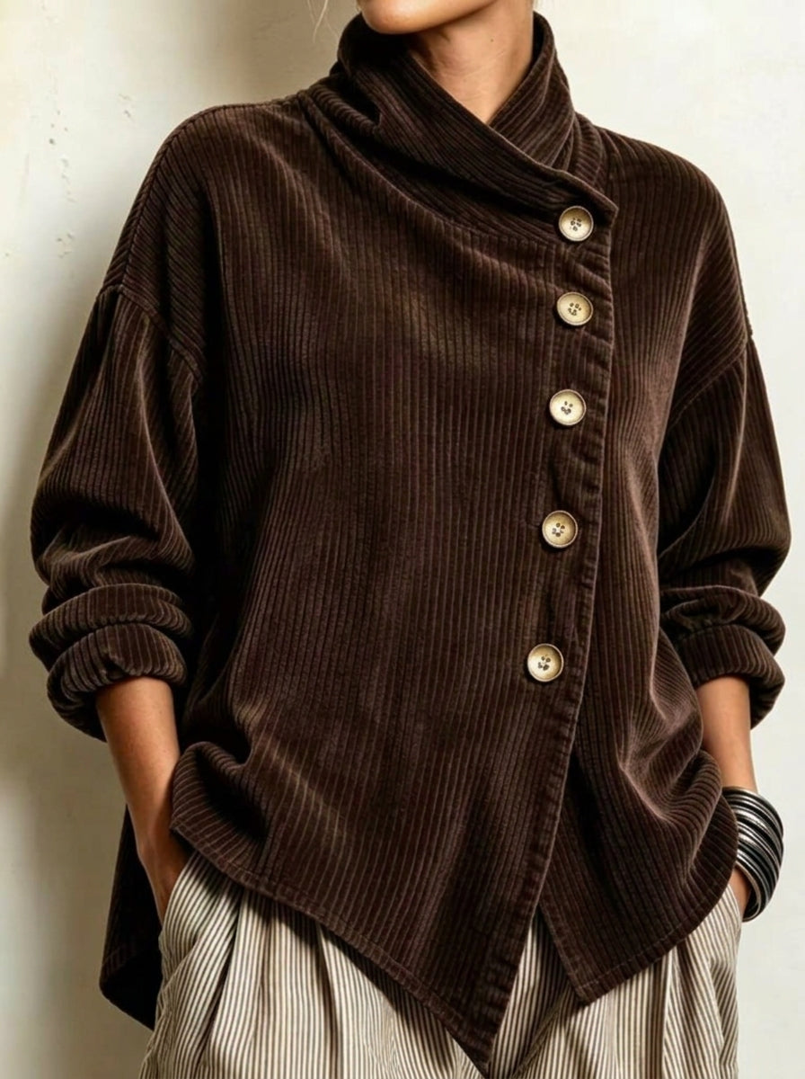 Corduroy Trui Dames – Losvallende Trui Met Hoge Kraag