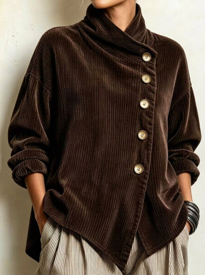 Corduroy Trui Dames – Losvallende Trui Met Hoge Kraag