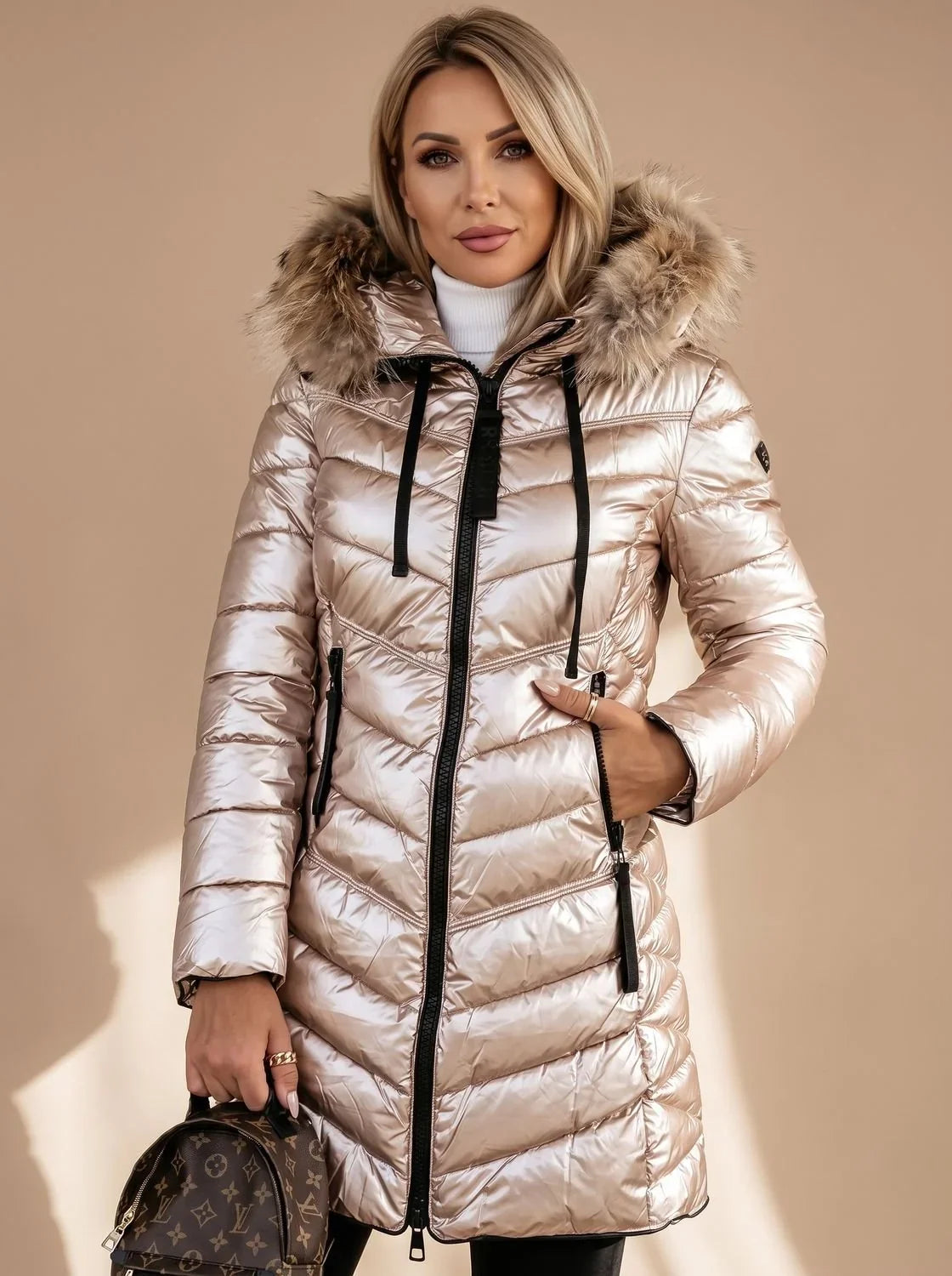 Gewatteerde Winterjas Dames – Lange Jas Met Bontlook Capuchon