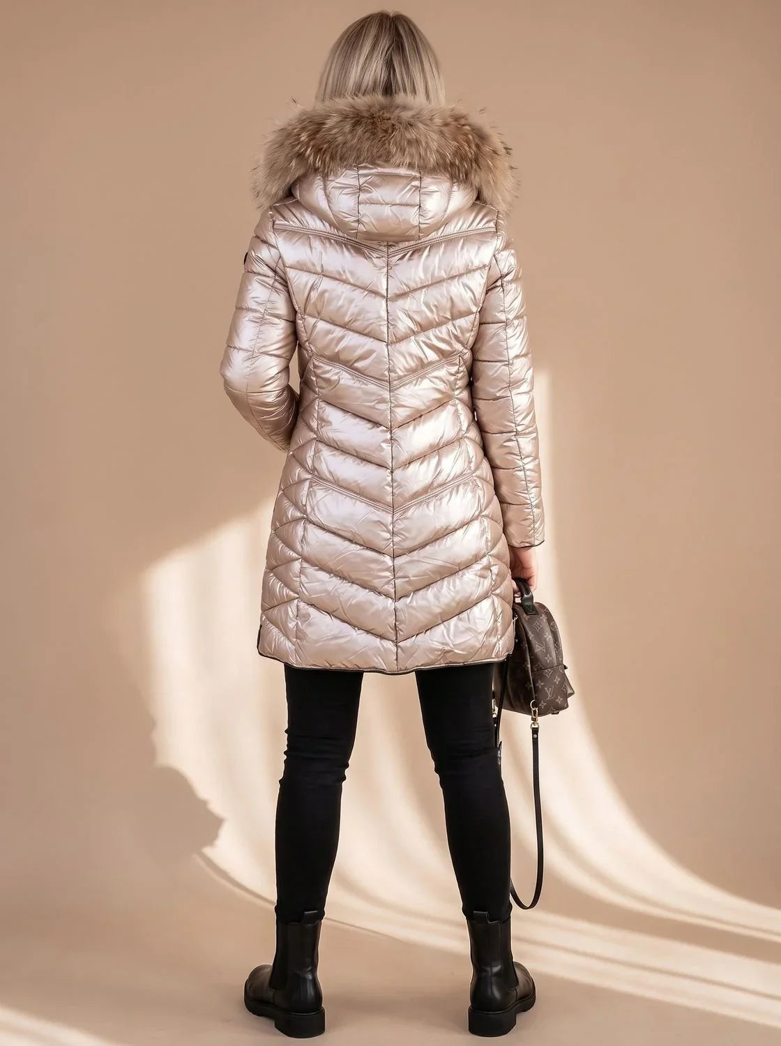 Gewatteerde Winterjas Dames – Lange Jas Met Bontlook Capuchon