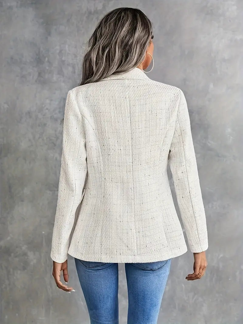 Elegante Beige Blazer Voor Dames Met Reverskraag En Dubbele Knoopsluiting