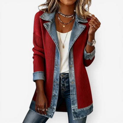 Casual Blazer Dames – Lange Blazer Met Denim Kraag