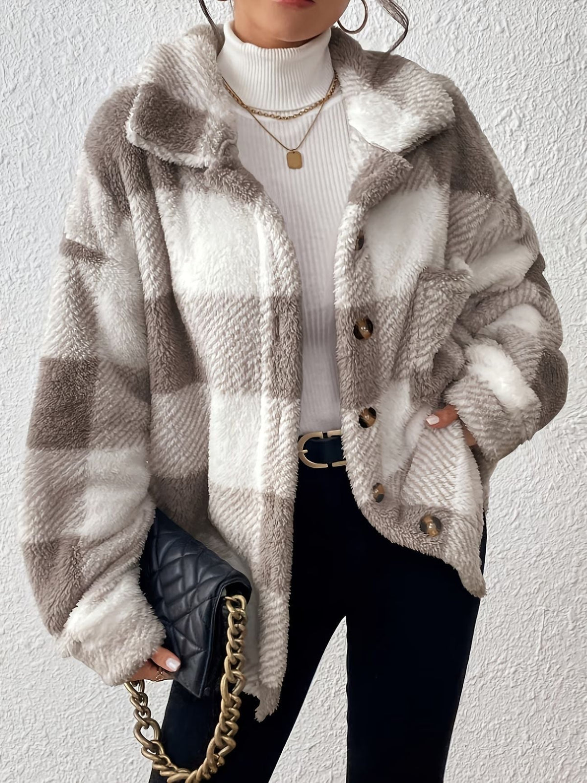 Oversized Geruite Fleece Jas Dames – Jasje Met Knopen