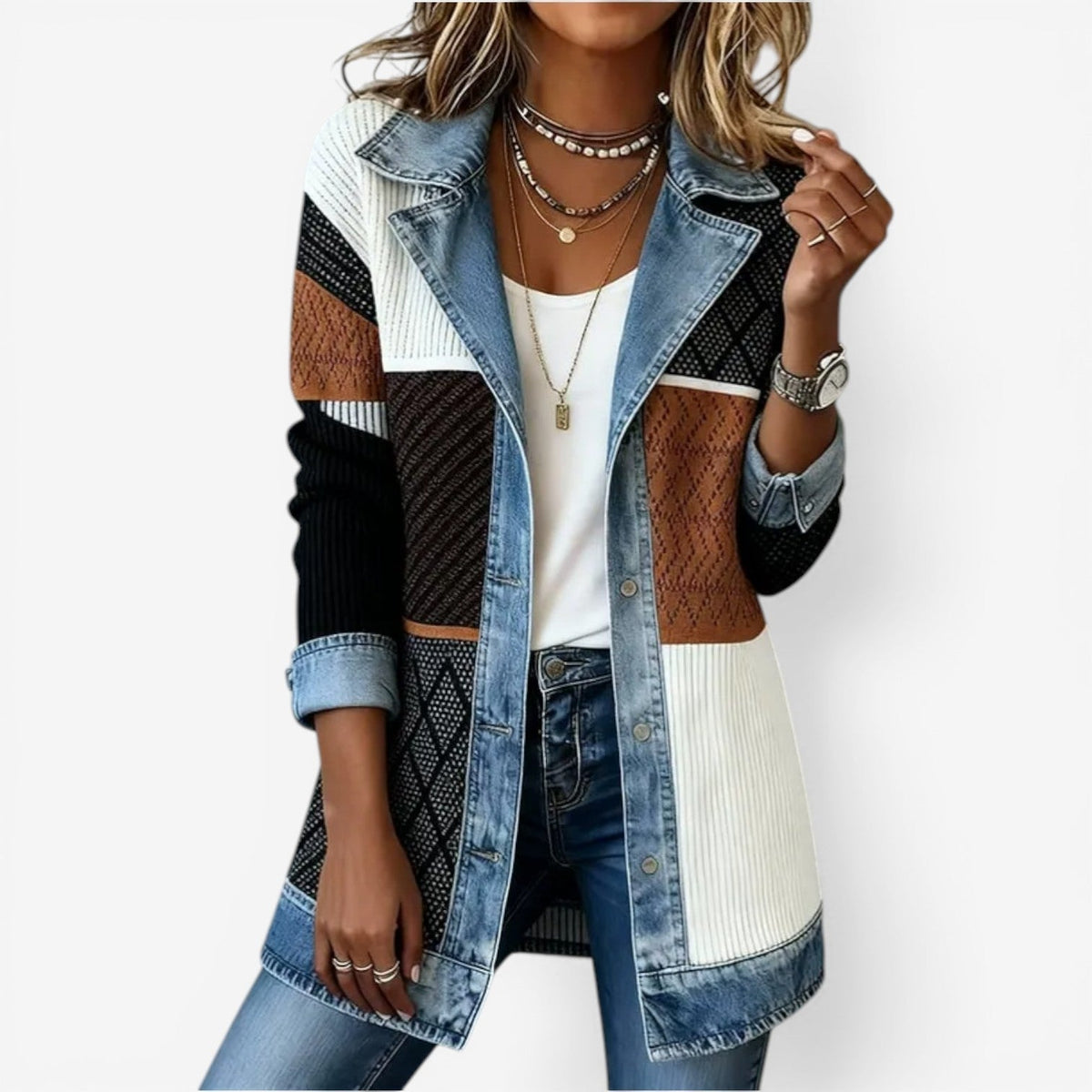 Casual Blazer Dames – Lange Blazer Met Denim Kraag