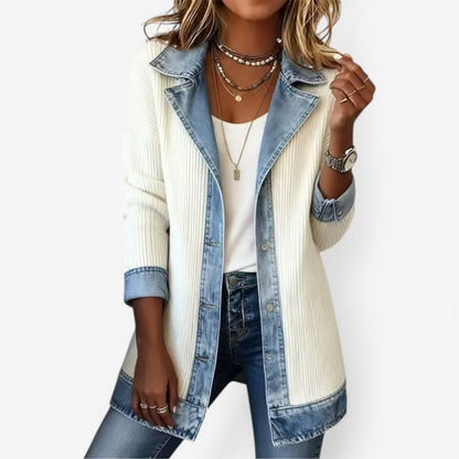 Casual Blazer Dames – Lange Blazer Met Denim Kraag