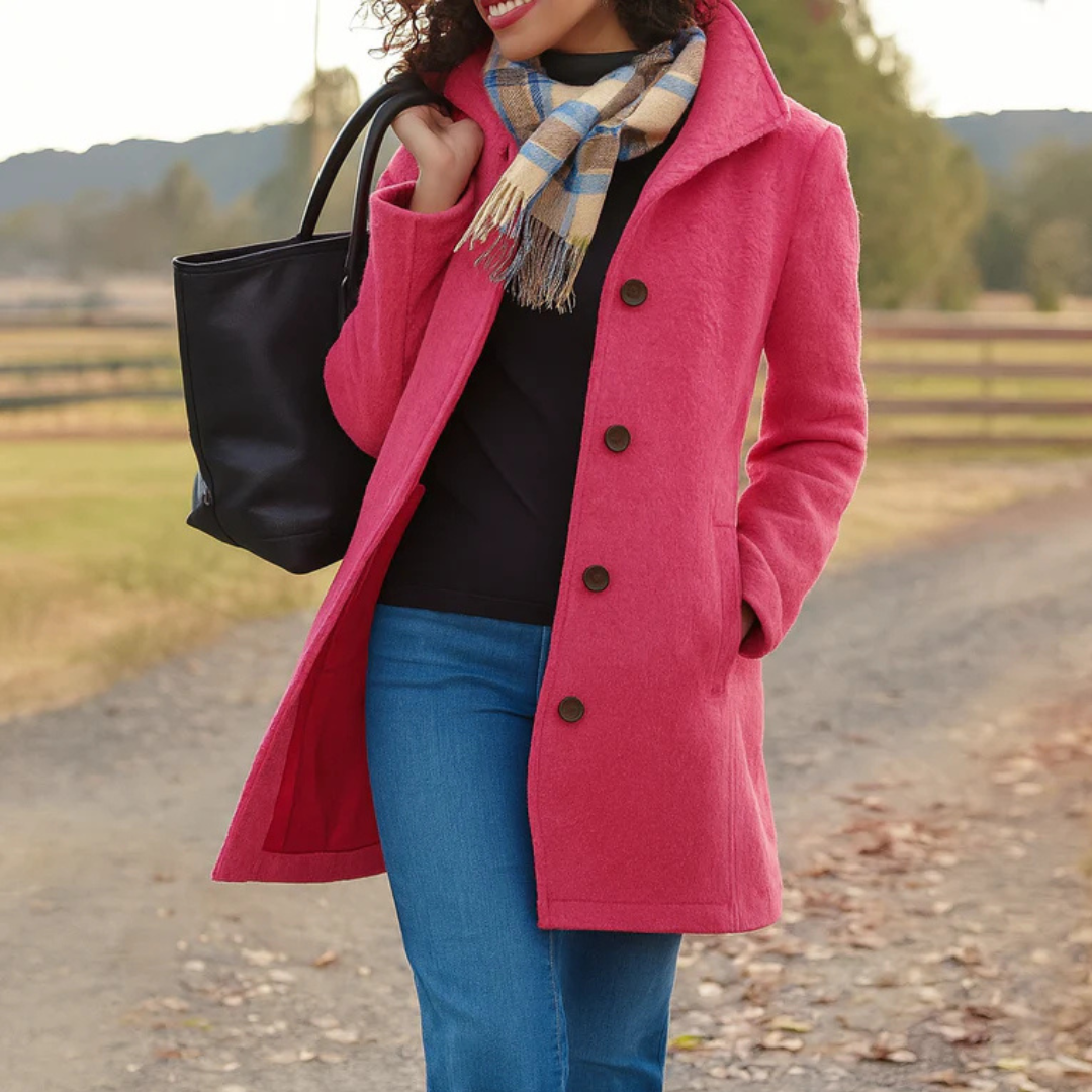 Lange Dames Mantel Jas Met Brede Kraag En Knoopsluiting