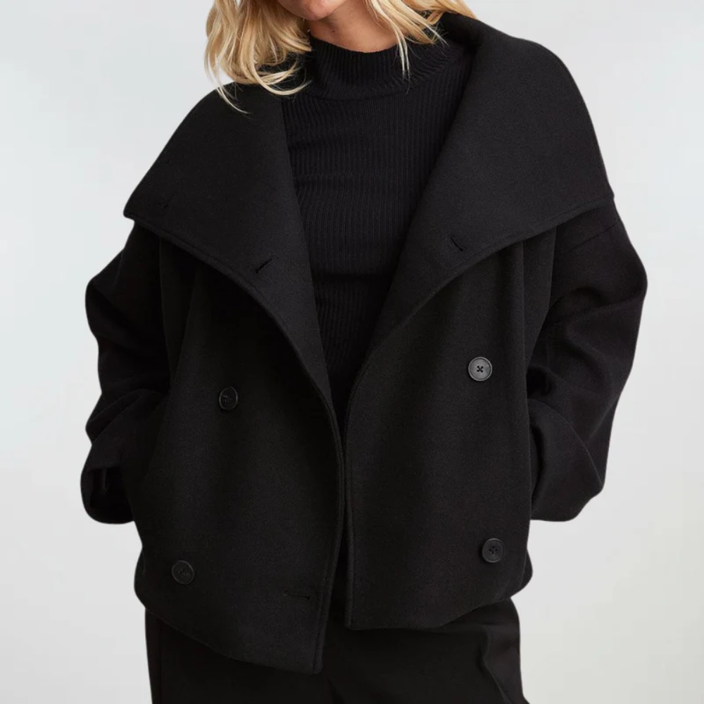 Oversized Korte Mantel Dames – Jas Met Dubbele Knopenrij