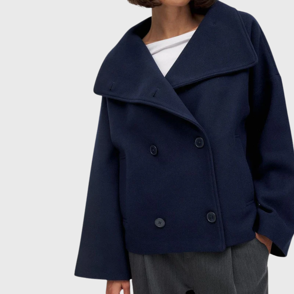 Oversized Korte Mantel Dames – Jas Met Dubbele Knopenrij
