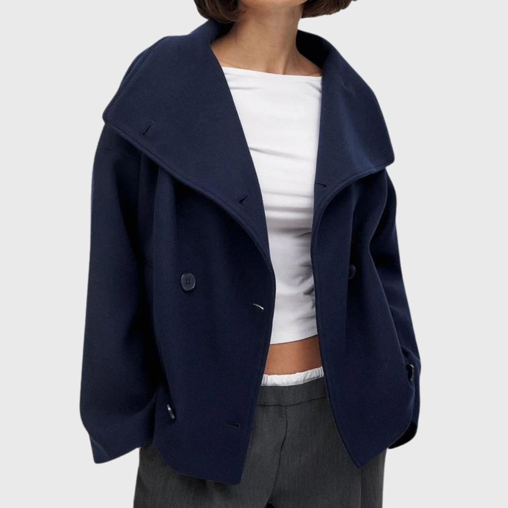 Oversized Korte Mantel Dames – Jas Met Dubbele Knopenrij