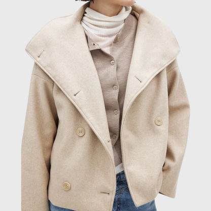 Oversized Korte Mantel Dames – Jas Met Dubbele Knopenrij
