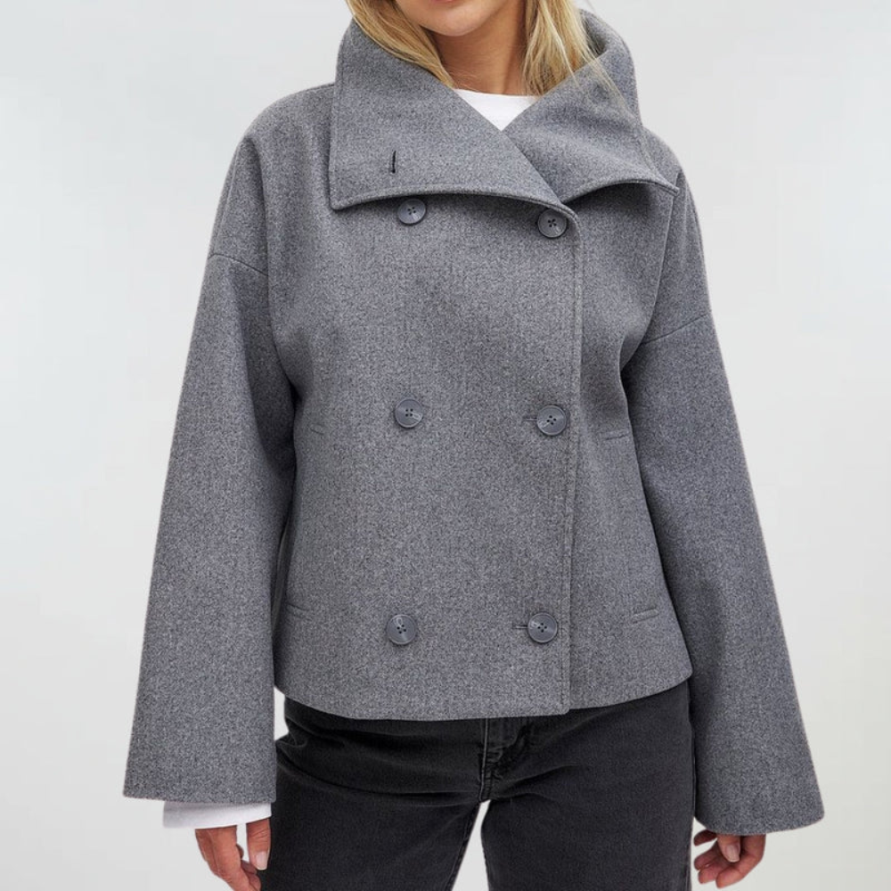 Oversized Korte Mantel Dames – Jas Met Dubbele Knopenrij