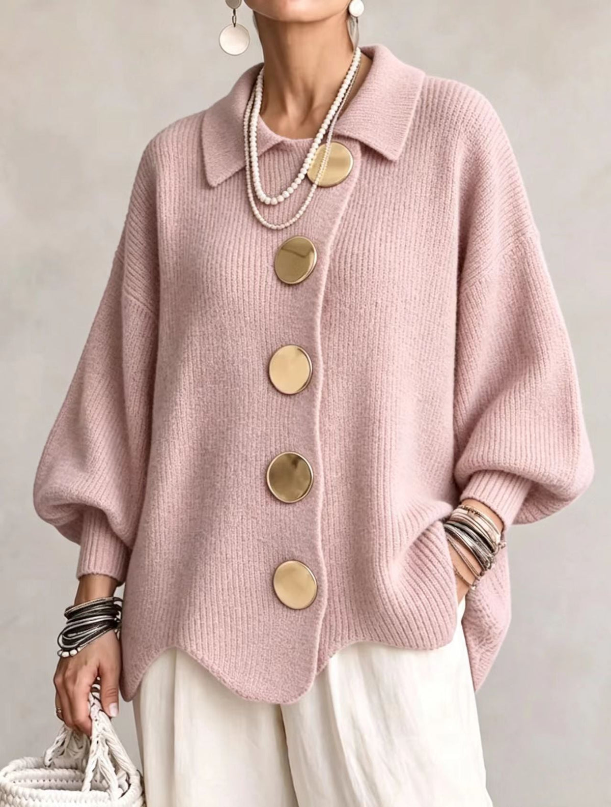 Oversized Gebreid Vest Dames – Cardigan Met Grote Knopen