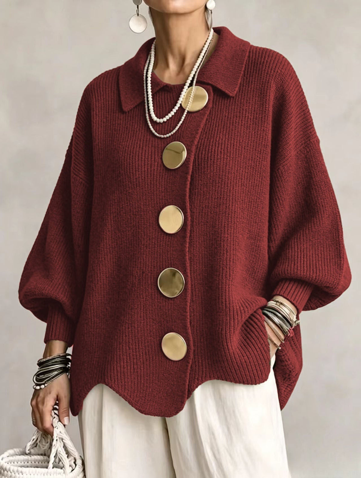 Oversized Gebreid Vest Dames – Cardigan Met Grote Knopen