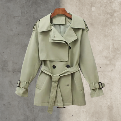 Korte Trenchcoat Voor Dames Met Ceintuur En Dubbele Knoopsluiting
