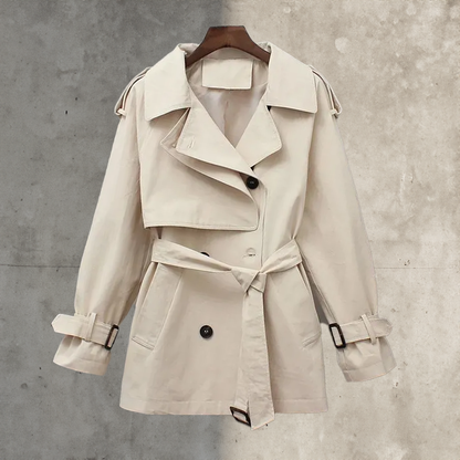 Korte Trenchcoat Voor Dames Met Ceintuur En Dubbele Knoopsluiting