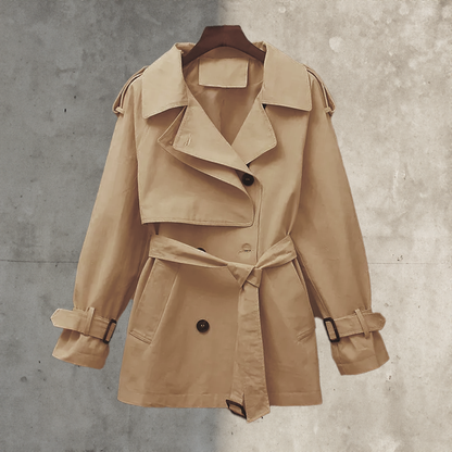 Korte Trenchcoat Voor Dames Met Ceintuur En Dubbele Knoopsluiting