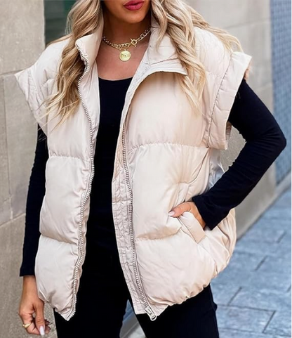 Gewatteerde Bodywarmer Voor Dames Met Hoge Kraag En Ritssluiting