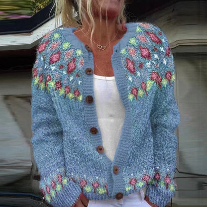 Vintage Gebreid Vest Dames – Vest Met Bloemenpatroon