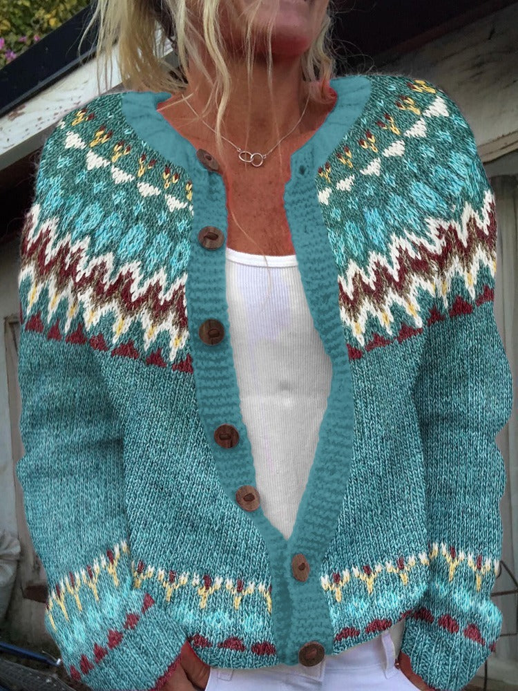 Vintage Vest Dames – Gebreid Vest Met IJslands Patroon