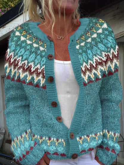 Vintage Vest Dames – Gebreid Vest Met IJslands Patroon