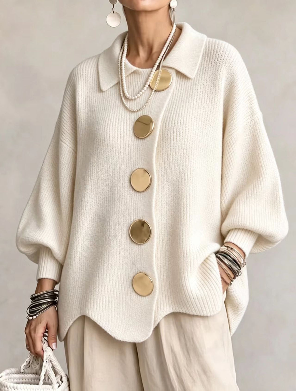 Oversized Gebreid Vest Dames – Cardigan Met Grote Knopen