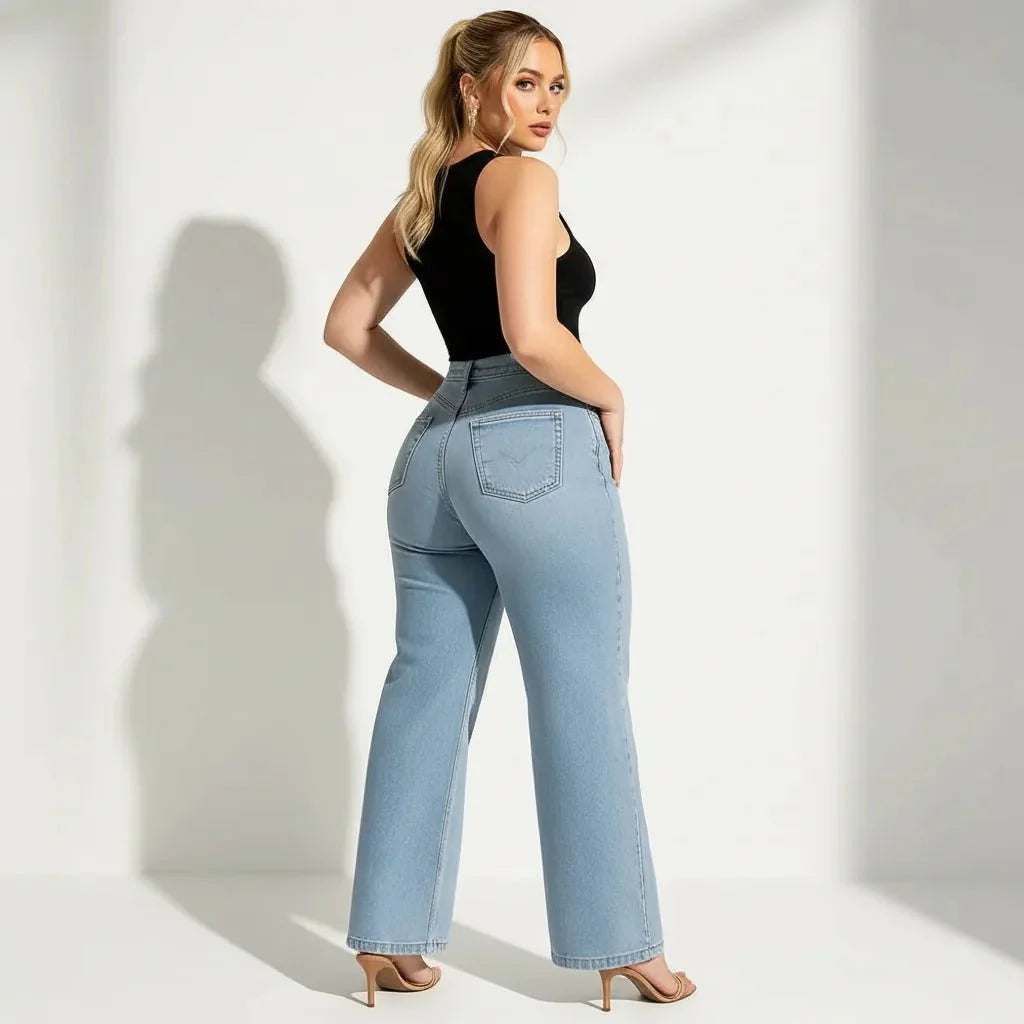 Wijde Dames Jeans Met Hoge Taille – Straight Fit