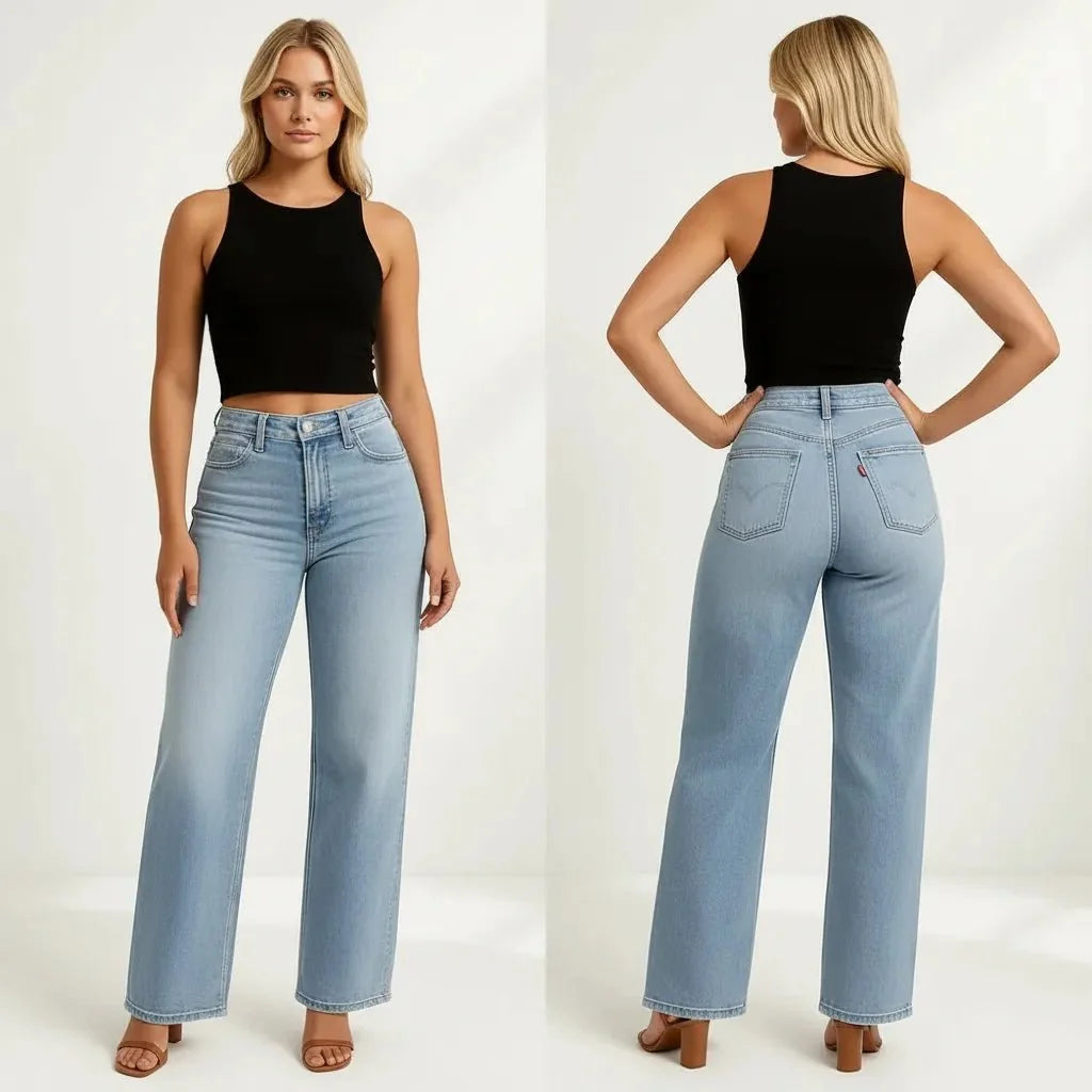 Wijde Dames Jeans Met Hoge Taille – Straight Fit