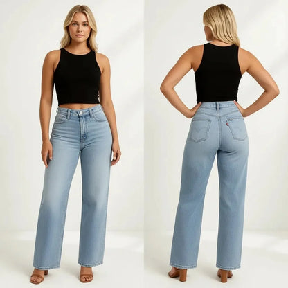 Wijde Dames Jeans Met Hoge Taille – Straight Fit