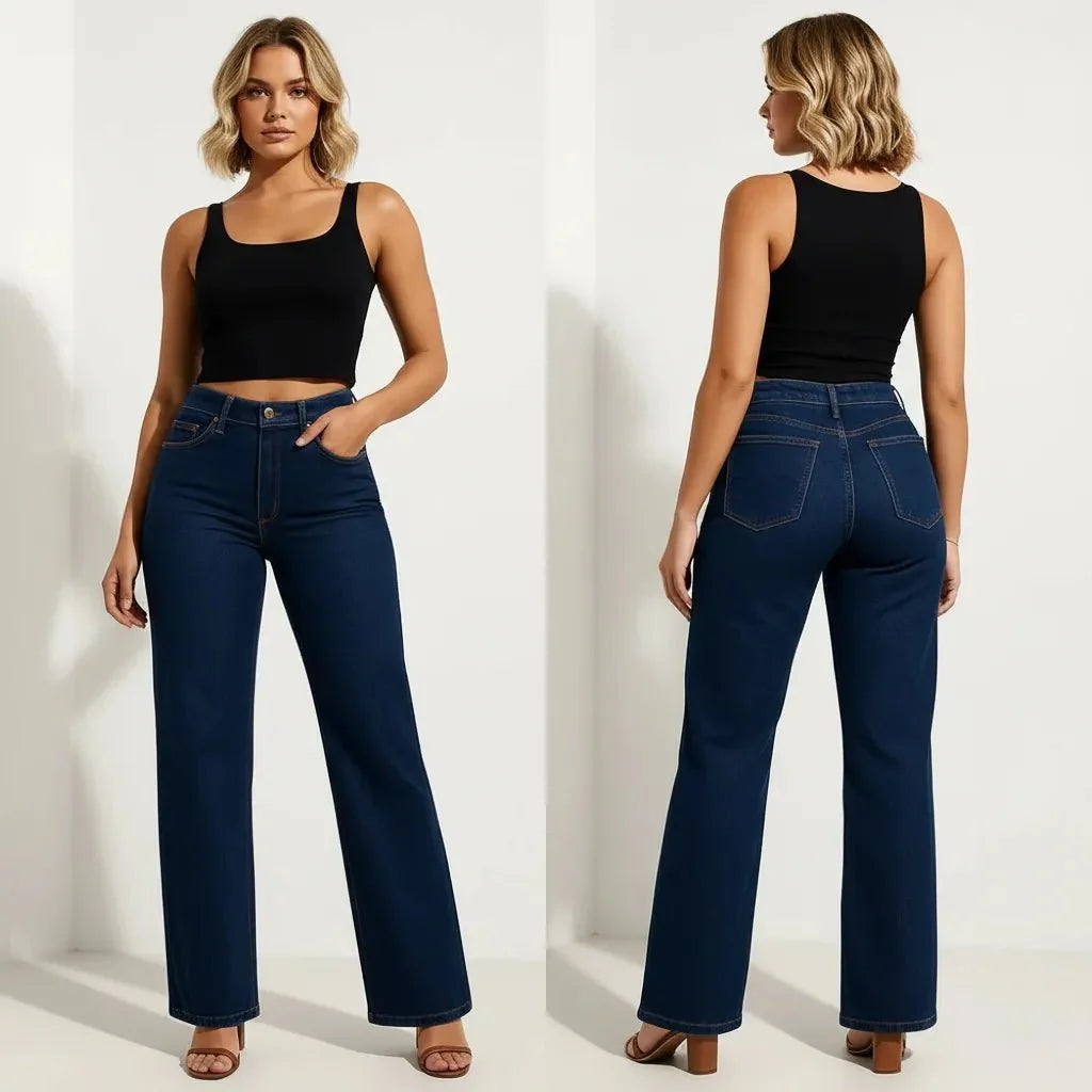 Wijde Dames Jeans Met Hoge Taille – Straight Fit
