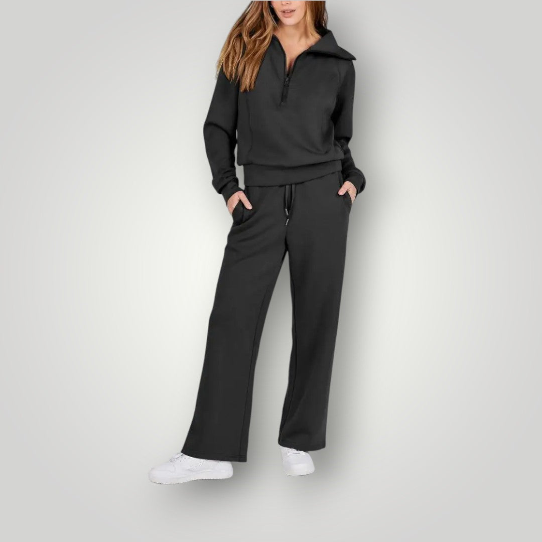 Casual Loungewear Set Voor Dames Met Blouse En Wijde Broek