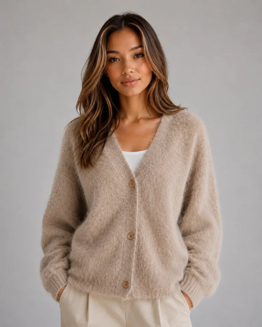 Zachte Dames Cardigan Met V-Hals En Knopen