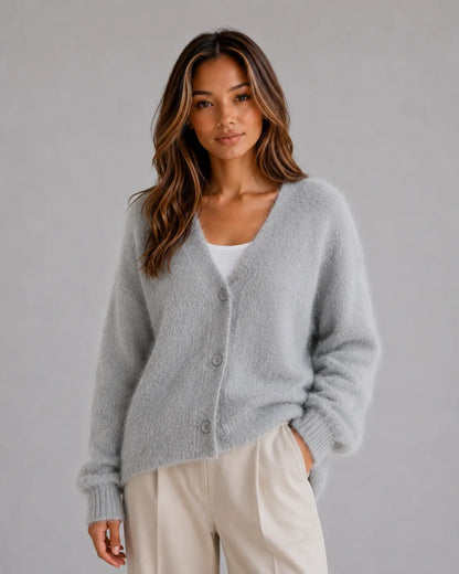 Zachte Dames Cardigan Met V-Hals En Knopen