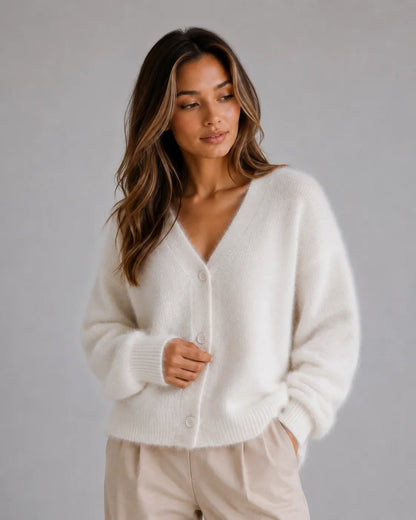 Zachte Dames Cardigan Met V-Hals En Knopen