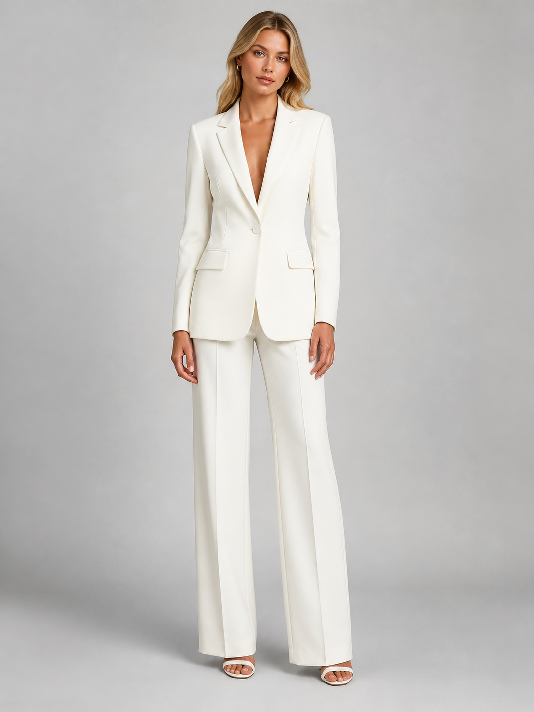 Dames Tweedelige Blazer Set Met Getailleerde Taille En Wijde Broek