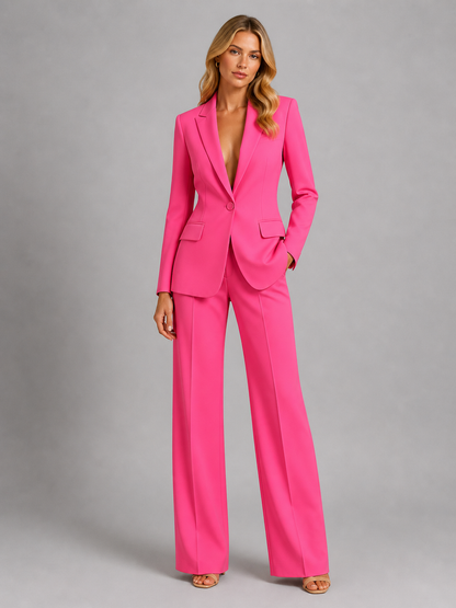 Dames Tweedelige Blazer Set Met Getailleerde Taille En Wijde Broek