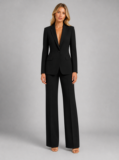 Dames Tweedelige Blazer Set Met Getailleerde Taille En Wijde Broek