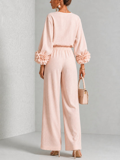 Chique Co-ord Set Dames – Blouse Met Bloemen & Wijde Broek