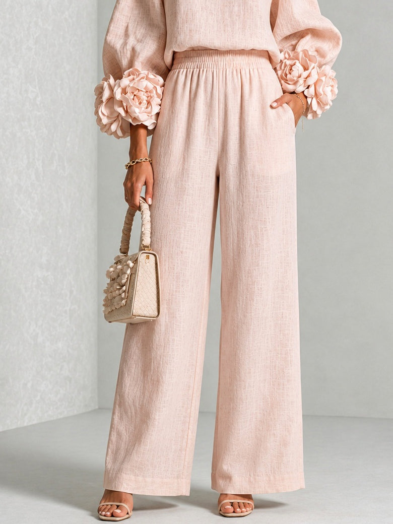 Chique Co-ord Set Dames – Blouse Met Bloemen & Wijde Broek