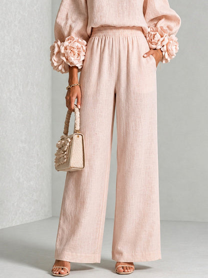 Chique Co-ord Set Dames – Blouse Met Bloemen & Wijde Broek