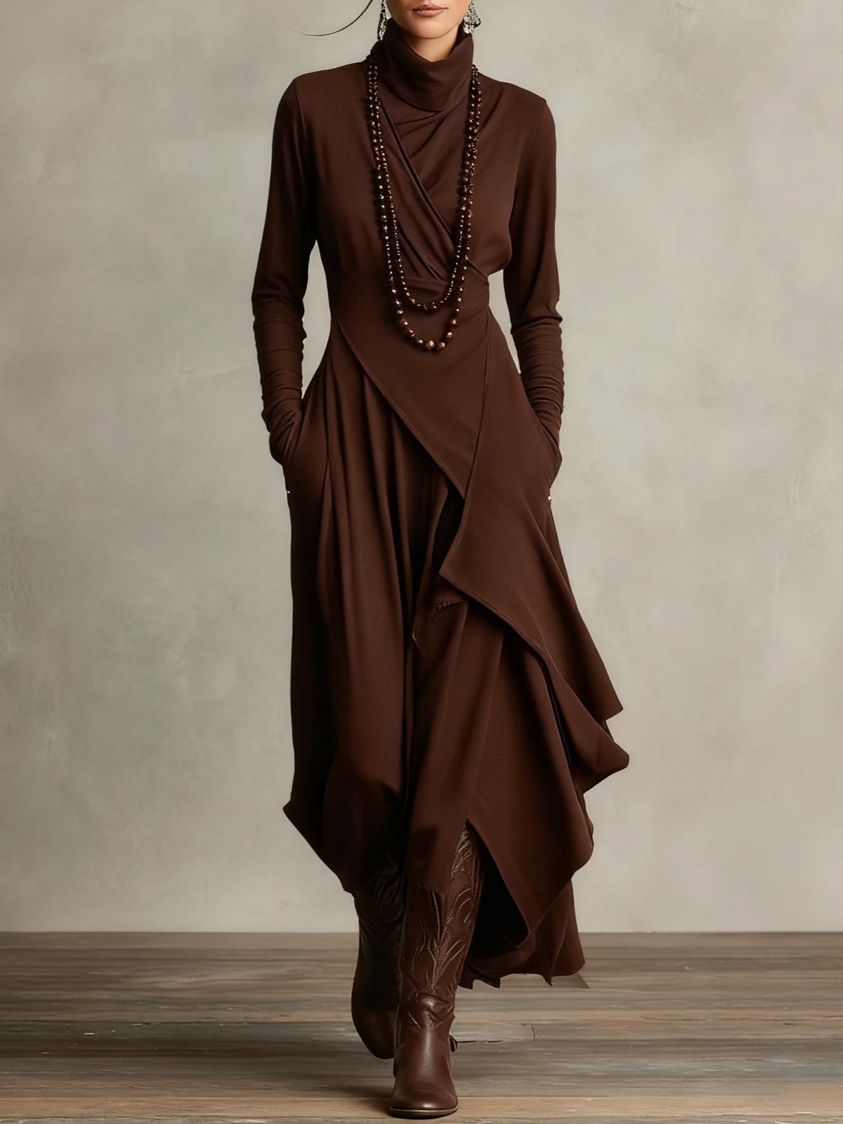 Elegante Maxi Jurk Dames – Lange Jurk Met Lange Mouwen